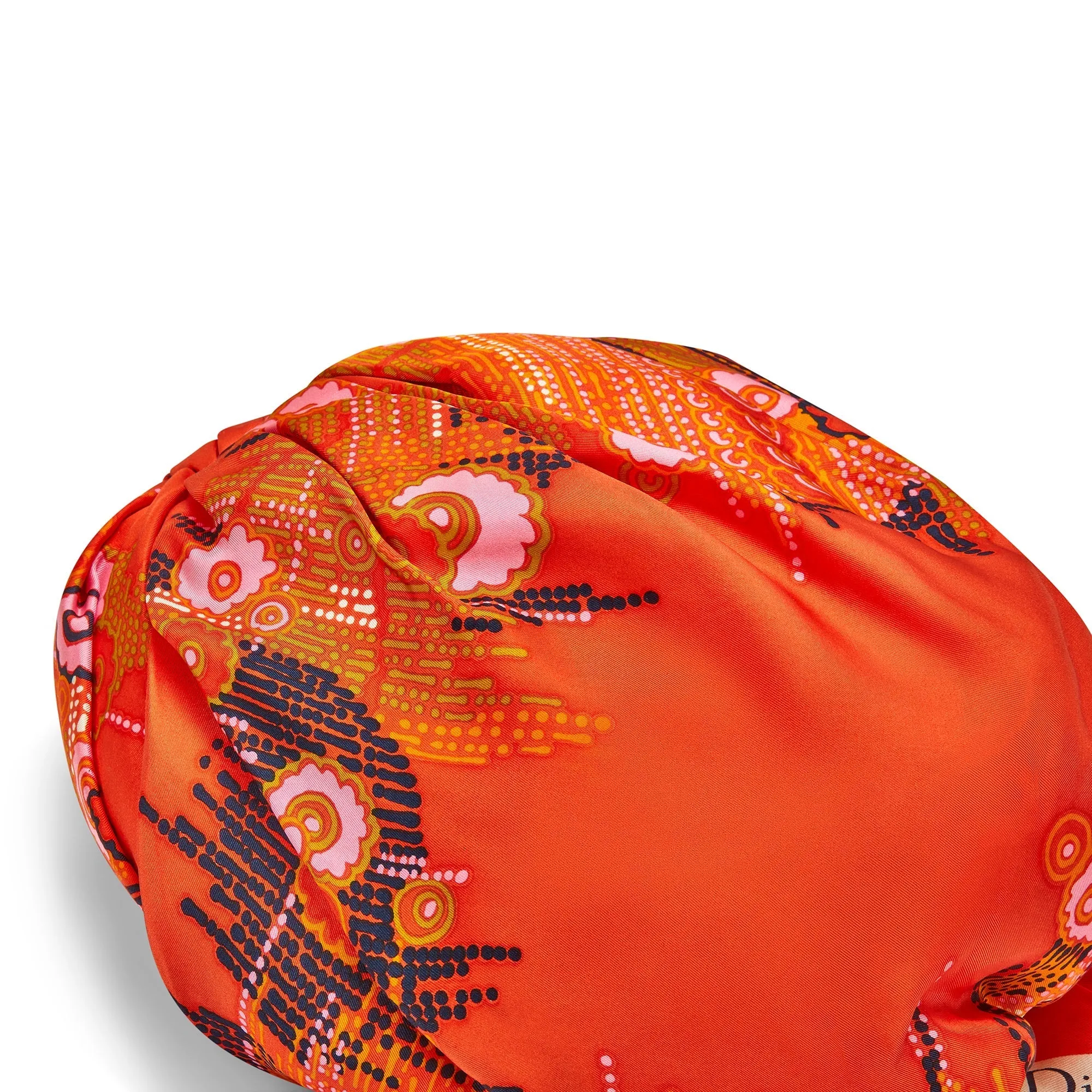 1960s Christian Dior Orange Silk Printed Turban Hat