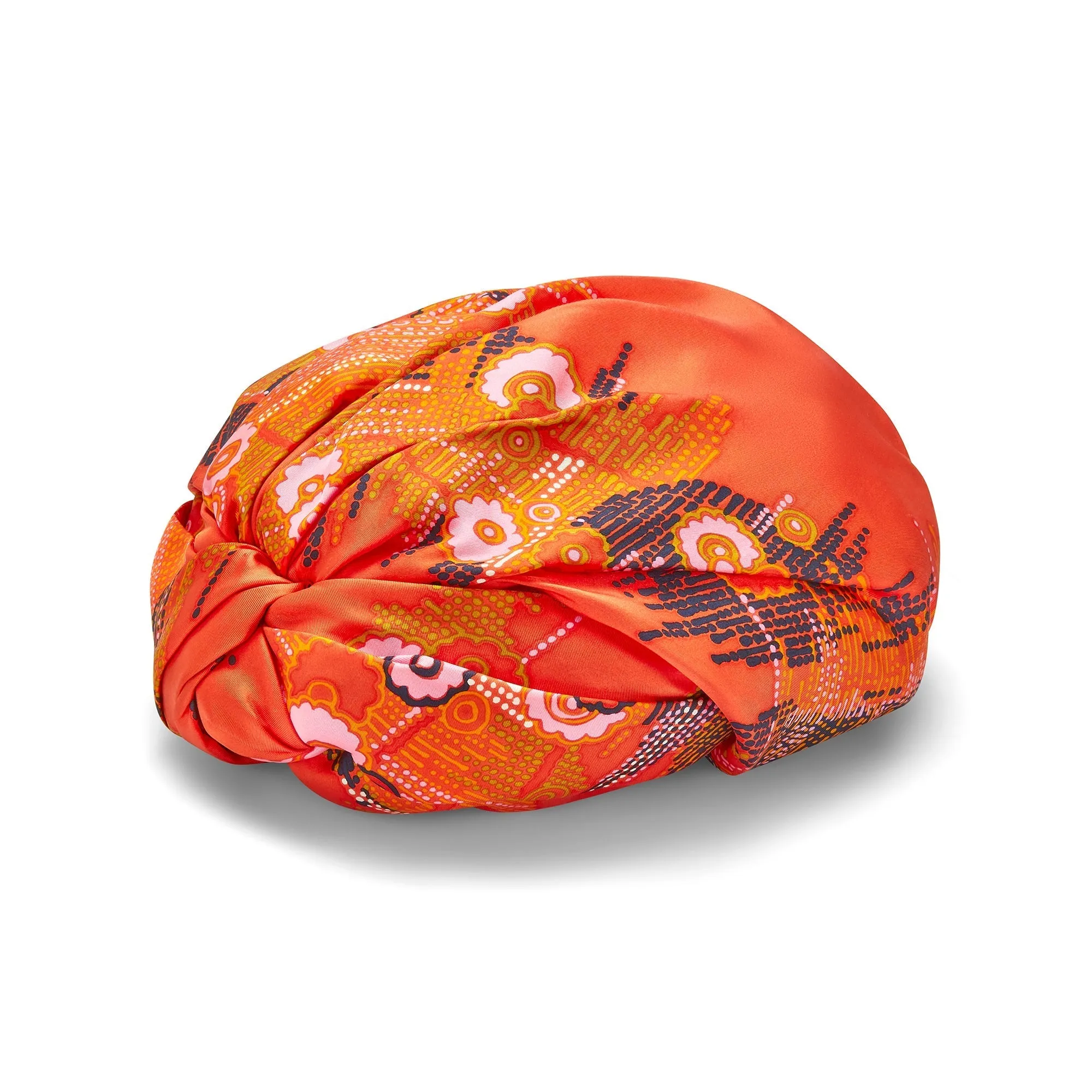 1960s Christian Dior Orange Silk Printed Turban Hat