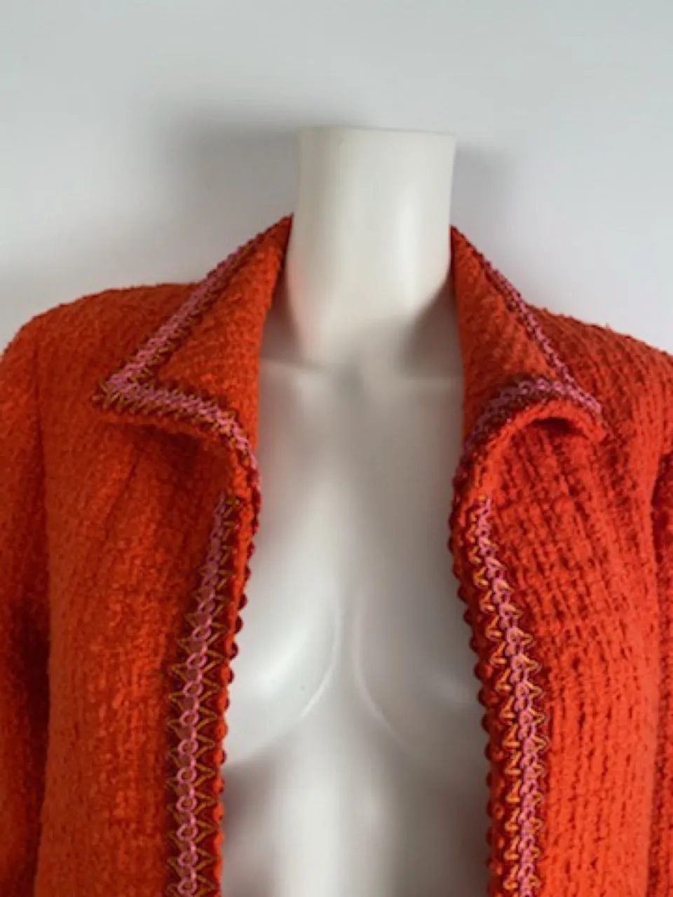 94P, 1994 Spring Extremely Rare! Vintage Chanel Orange Tweed Scobido Trim Boucle  Jacket FR 36 US 4