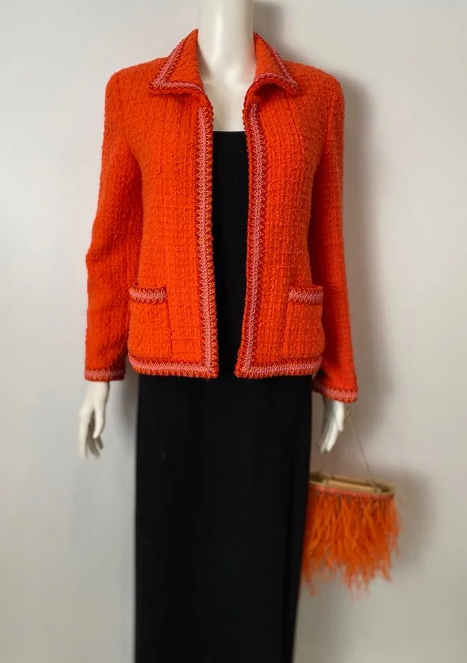 94P, 1994 Spring Extremely Rare! Vintage Chanel Orange Tweed Scobido Trim Boucle  Jacket FR 36 US 4