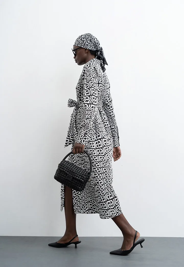 All Over Monogram Wavy Patterned Shirt Dress