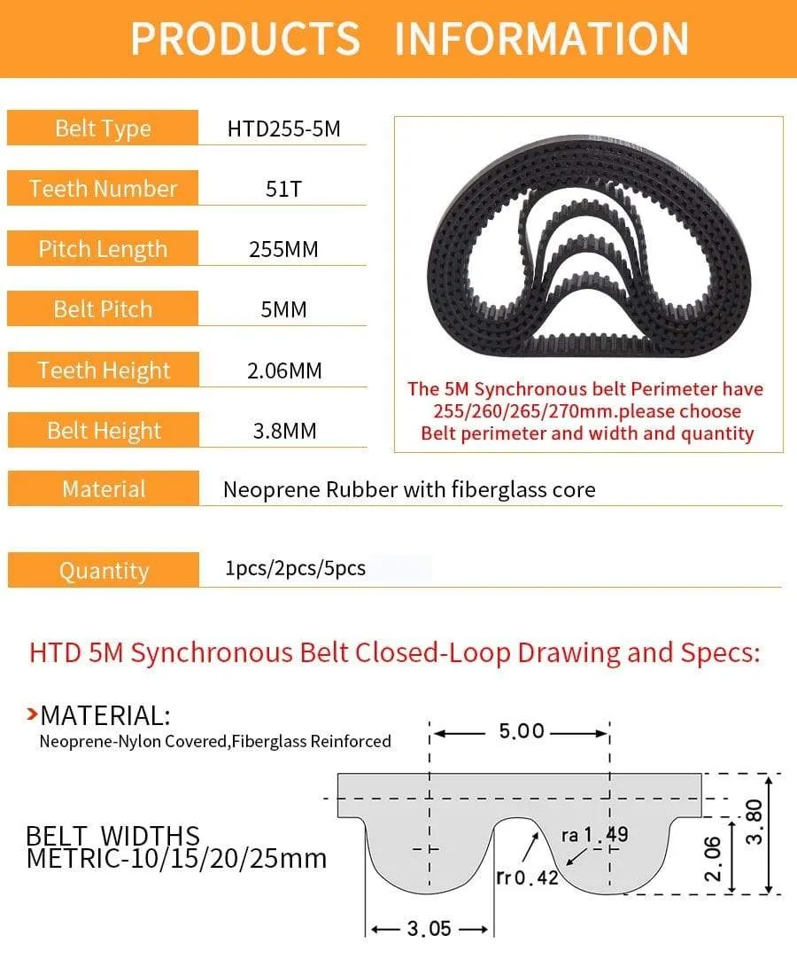 Arc HTD 5M rubber Timing belt C=255/260/265/270 width10/15/20/25mm HTD5M synchronous Belt 255-5M 260-5M 265-5M 270-5 closed-loop