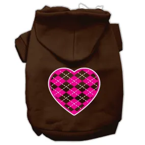 Argyle Heart Pink Screen Print Pet Hoodies Brown Size Lg (14)