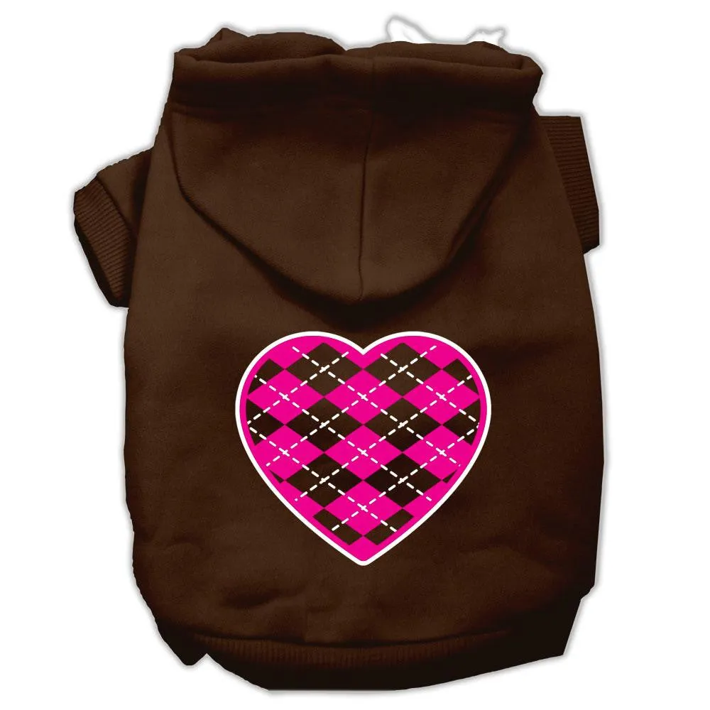 Argyle Heart Pink Screen Print Pet Hoodies Brown Size Sm (10)