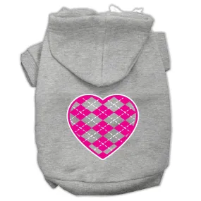 Argyle Heart Pink Screen Print Pet Hoodies Grey Size Sm (10)