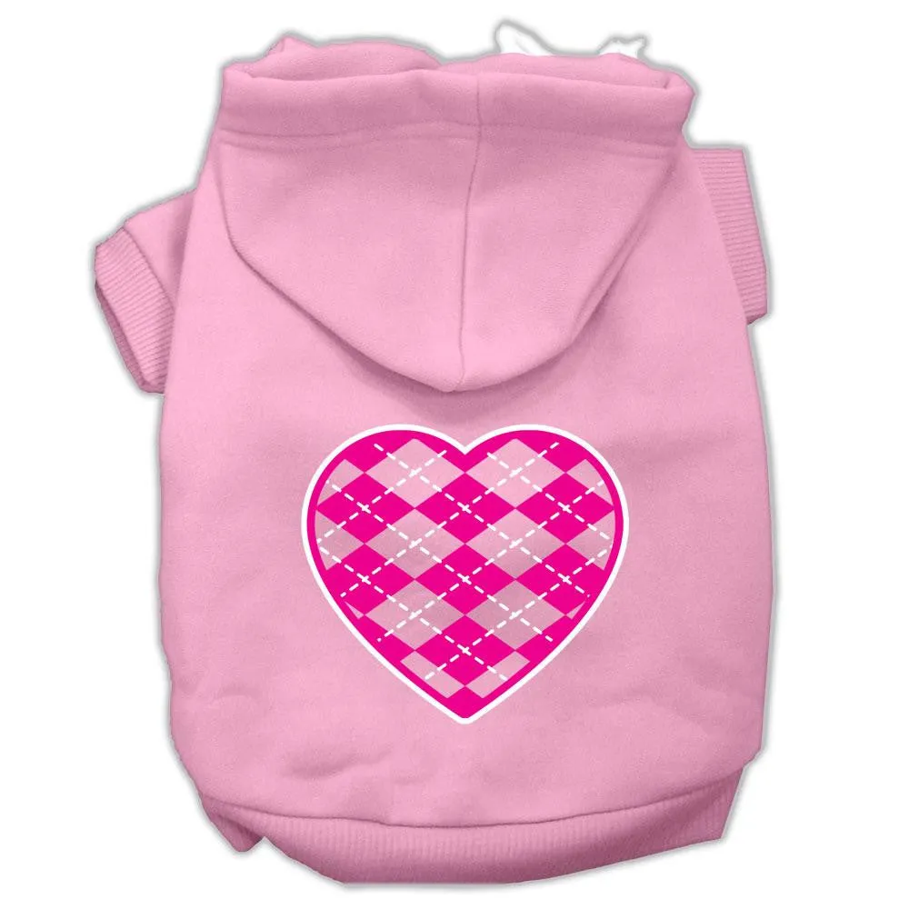 Argyle Heart Pink Screen Print Pet Hoodies Light Pink Size Med (12)