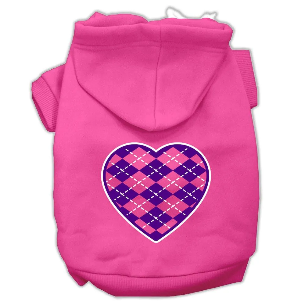 Argyle Heart Purple Screen Print Pet Hoodies Bright Pink Size XS (8)