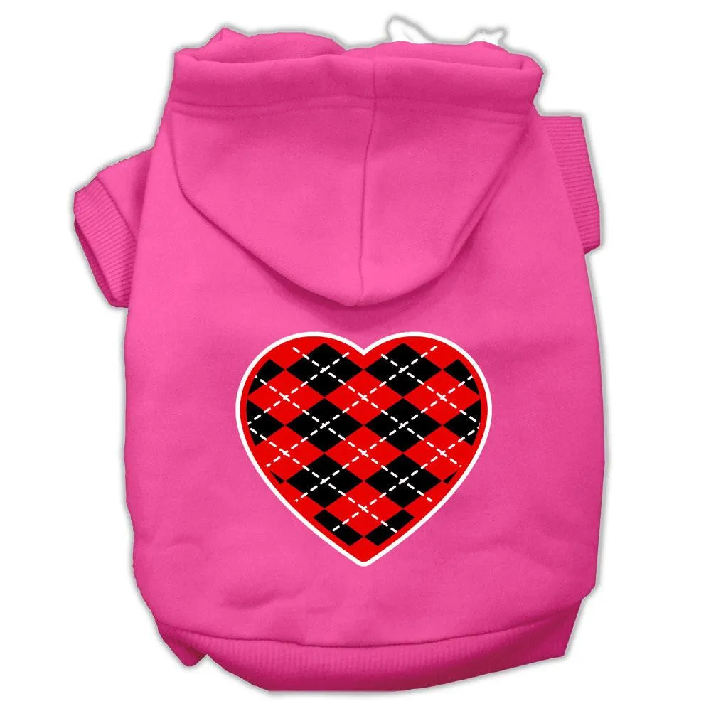 Argyle Heart Red Screen Print Pet Hoodies Bright Pink Size Lg (14)