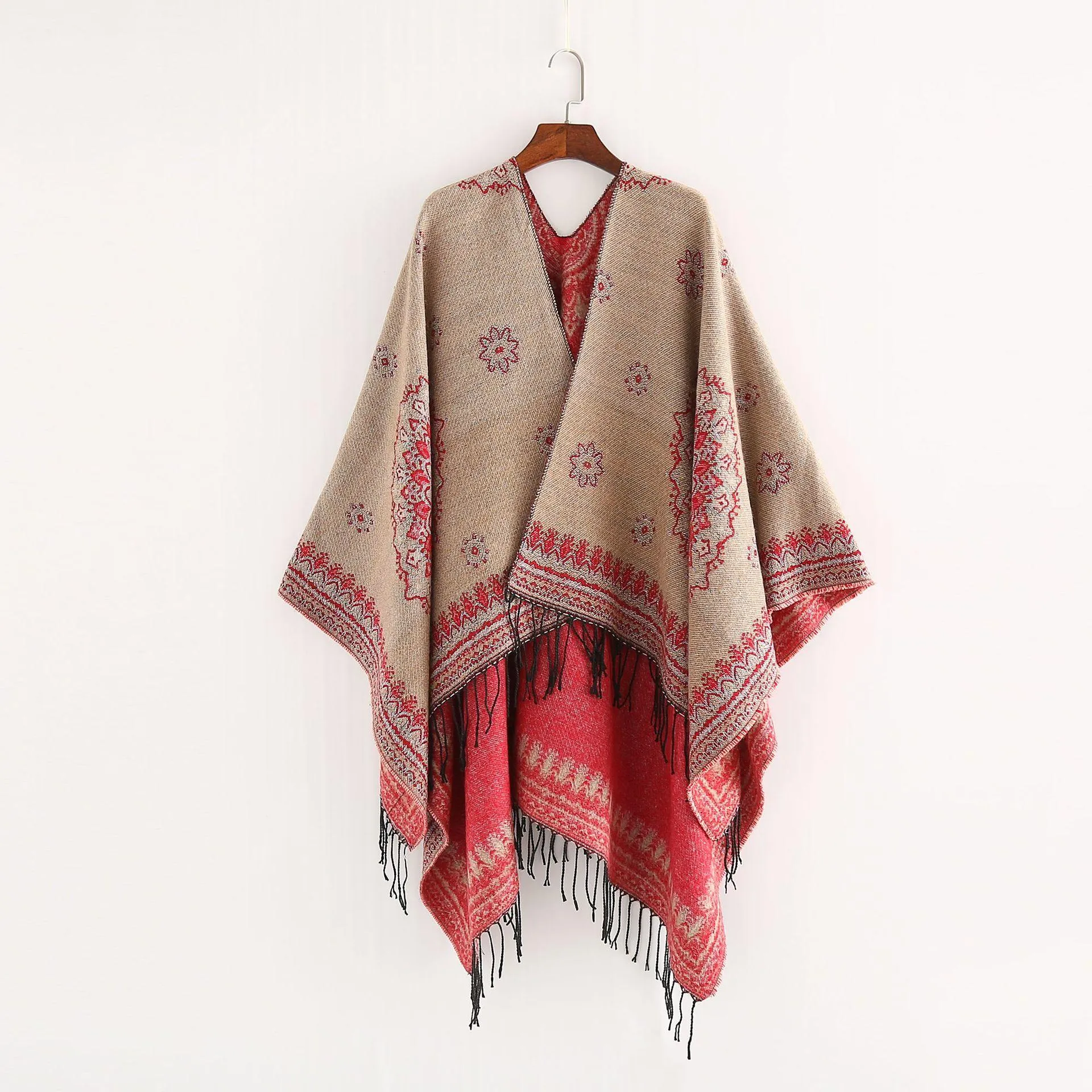 Artificial Cashmere 130*150CM Women Winter Vintage Ethnic Style Scarf Shawl with Tassel