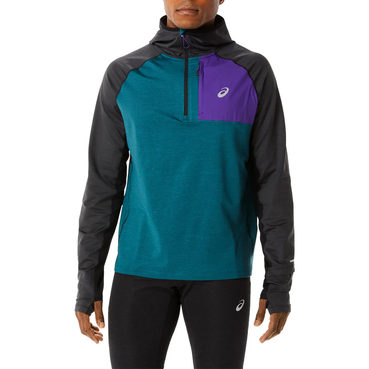 Asics Winter Run Ls Hoodie Velvet Pine Heather Black '  