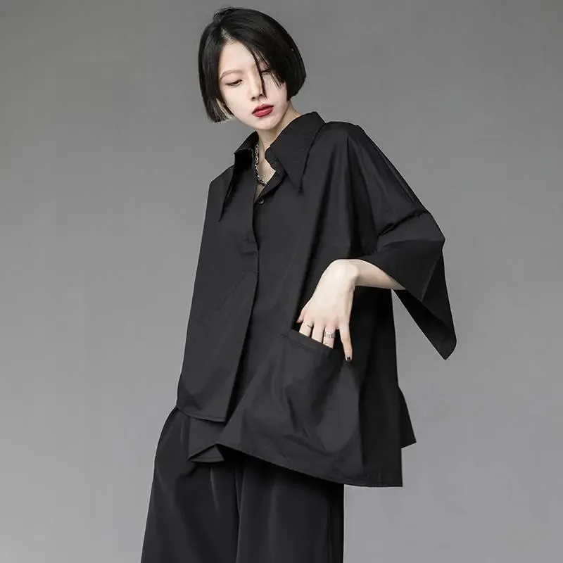 Asymmetrical Button-Up Blouse