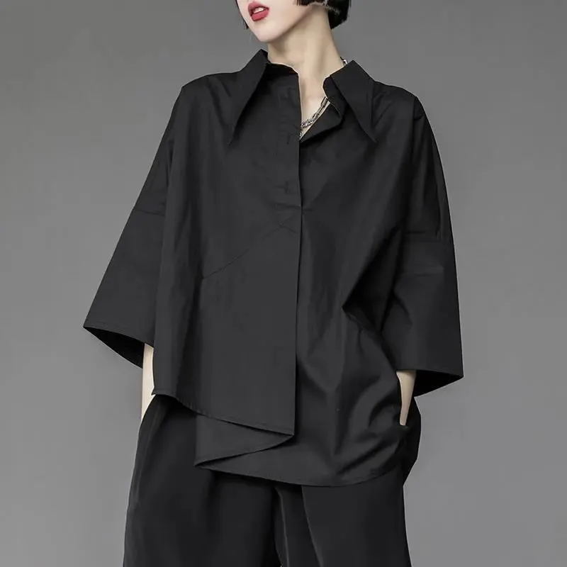 Asymmetrical Button-Up Blouse