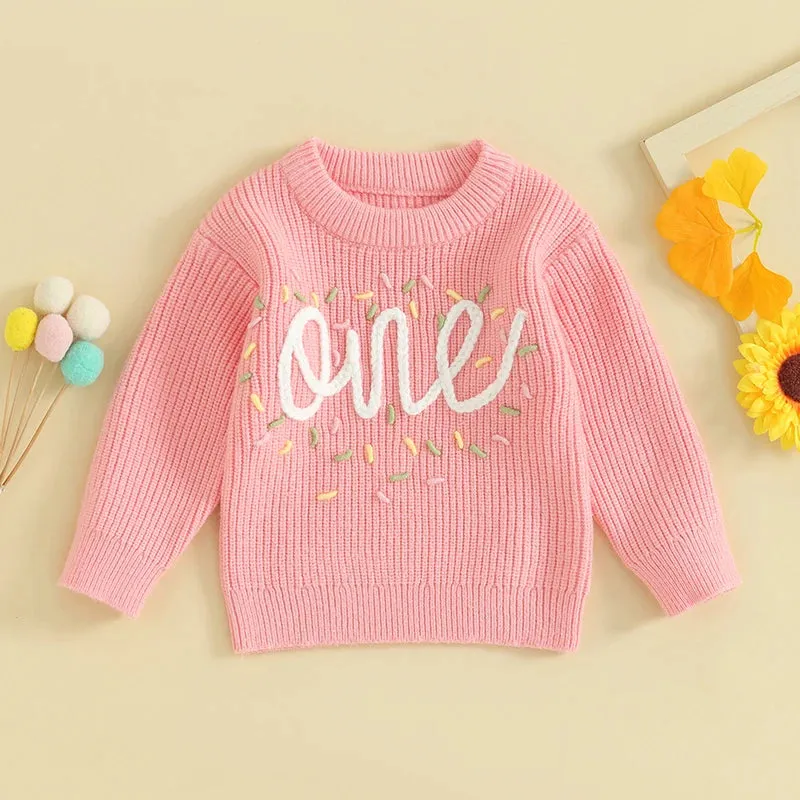 Baby Girls Deluxe Sweater - ONE - First Birthday Confetti