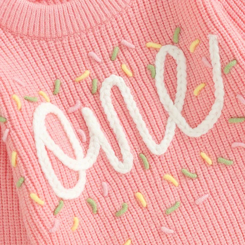 Baby Girls Deluxe Sweater - ONE - First Birthday Confetti