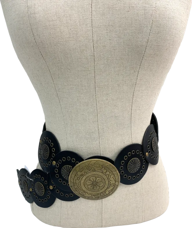 Black Rivet Embellished Disk Belt One Size