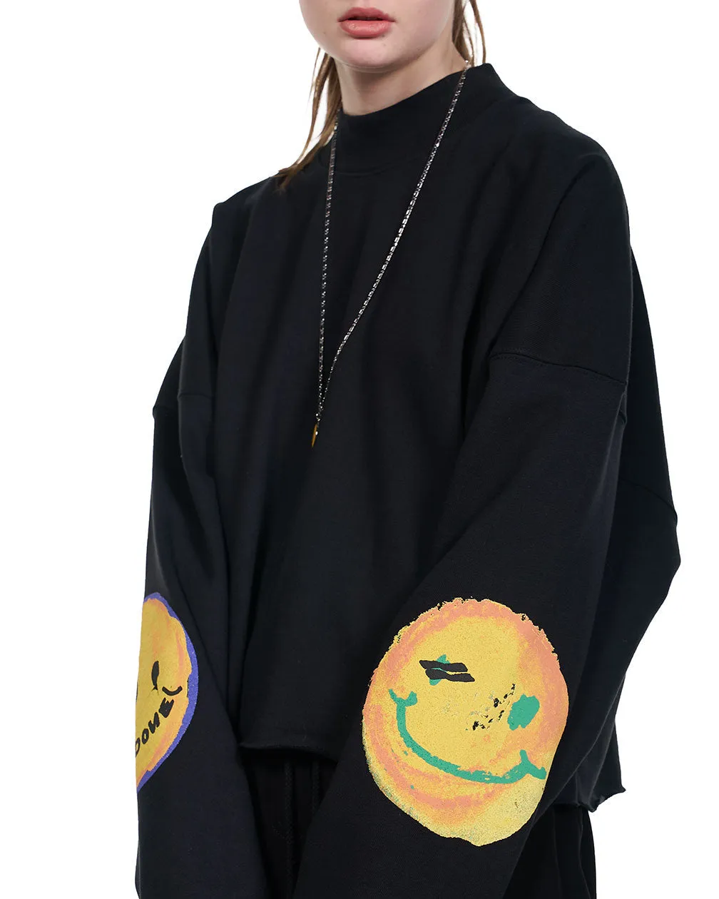 Black Smiley Raw Edge Sweatshirt