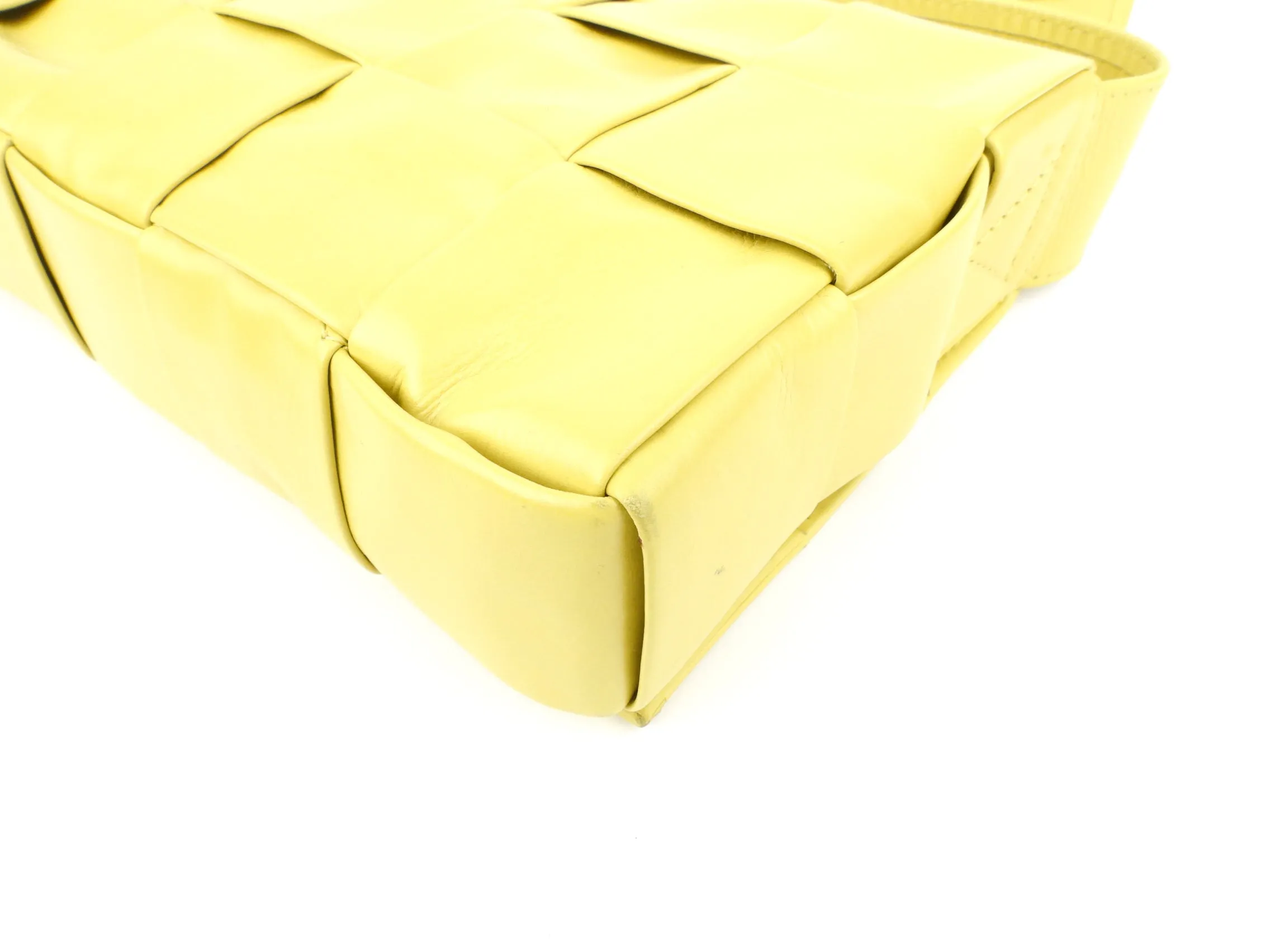 Bottega Veneta Yellow Shiny Leather Intrecciato Crossbody Shoulder Bag