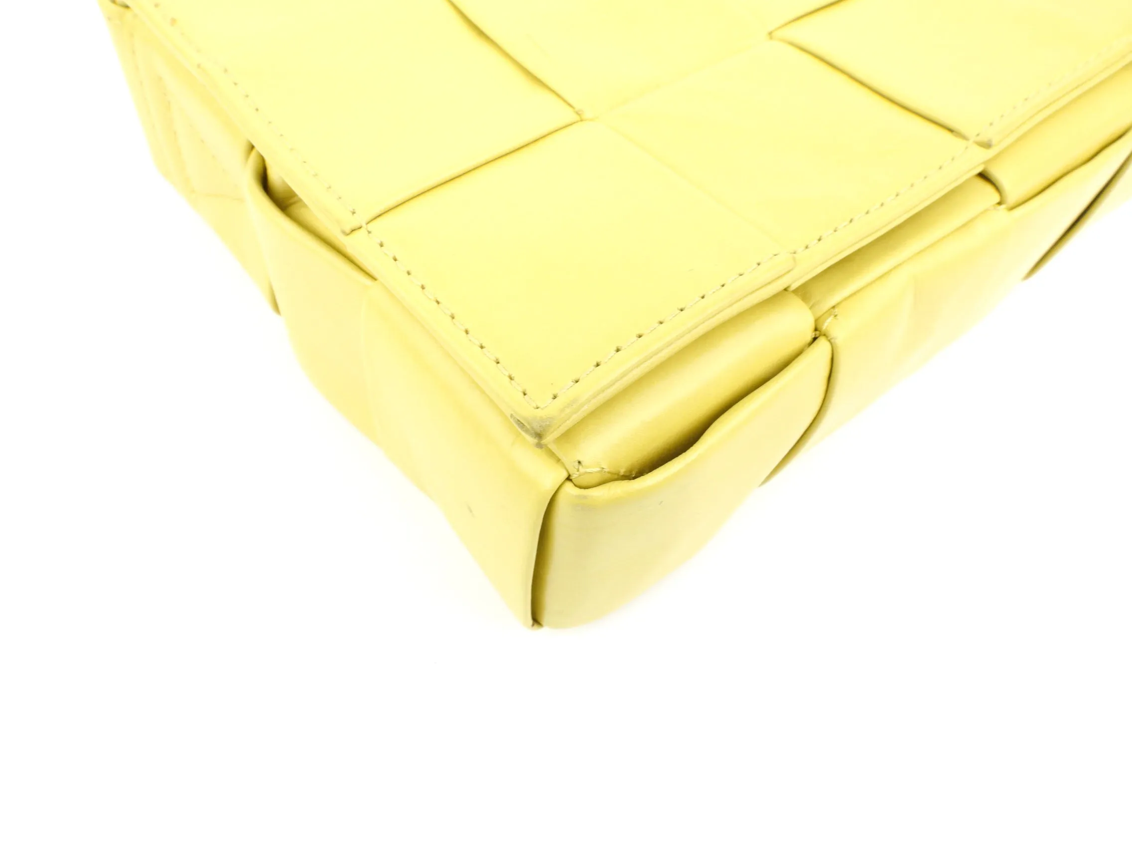 Bottega Veneta Yellow Shiny Leather Intrecciato Crossbody Shoulder Bag