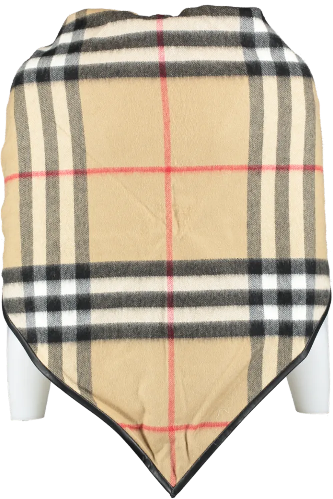 Burberry Beige 100% Cashmere Classic Check Scarf With Lamb Leather Trim And Faux-fur Tassels BNWT