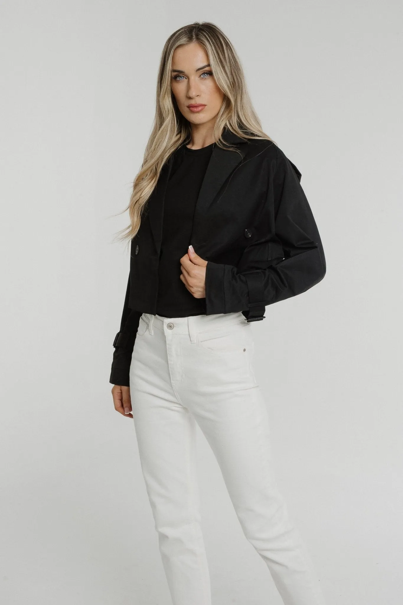 Caitlyn Belted Crop Jacket In Black