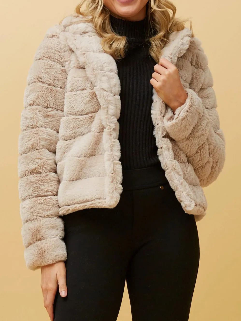 CAROLINE K MORGAN FAUX FUR CROP JACKET