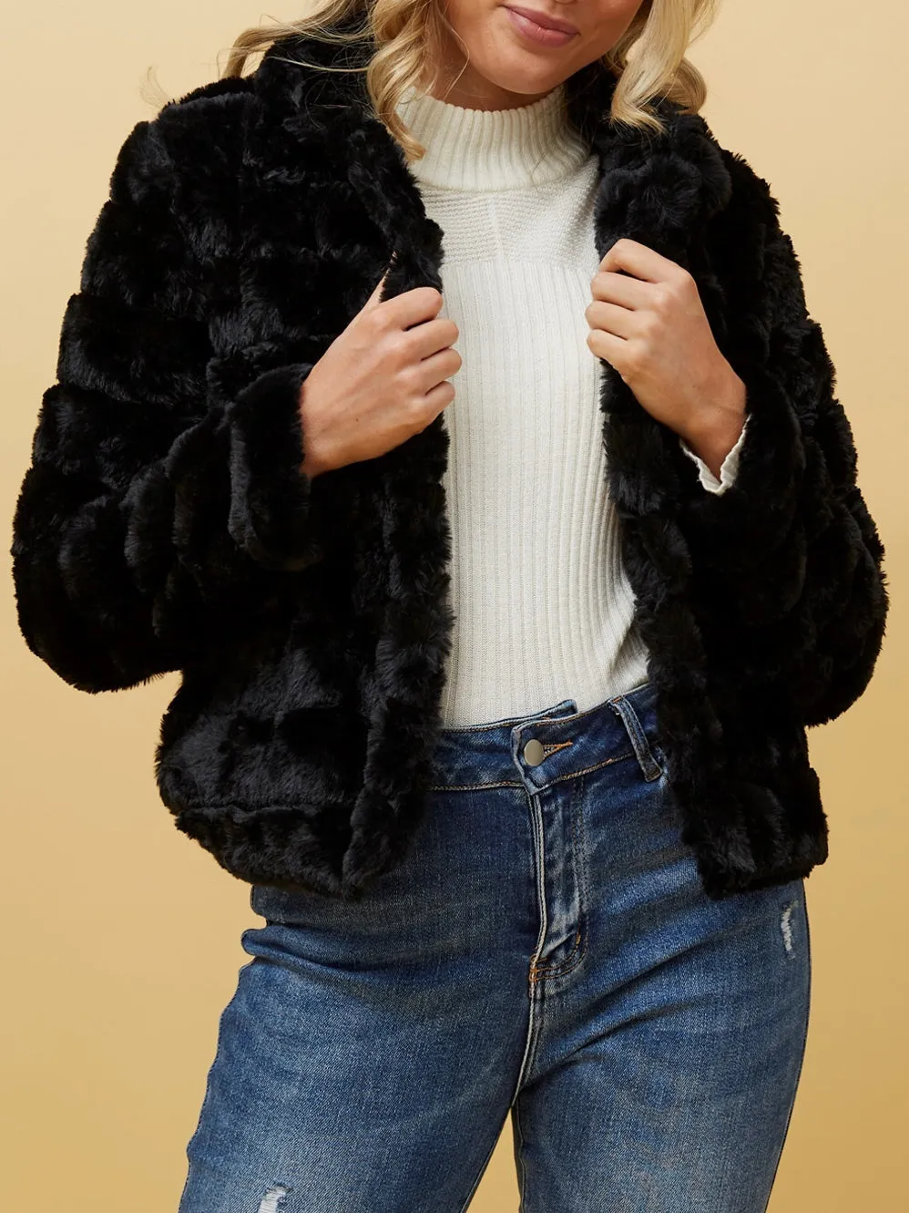 CAROLINE K MORGAN FAUX FUR CROP JACKET