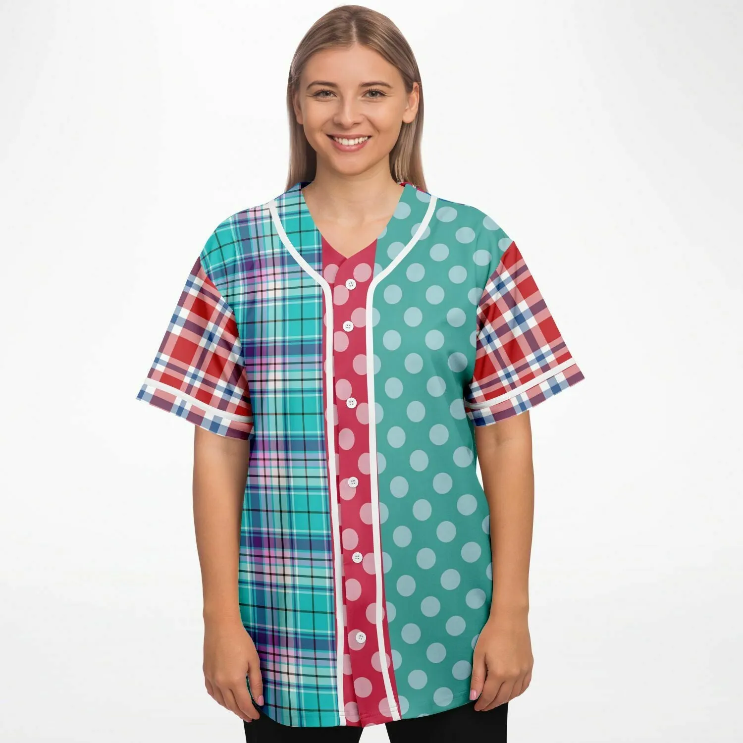 Cerulean Plaid Paisley Button Front Jersey