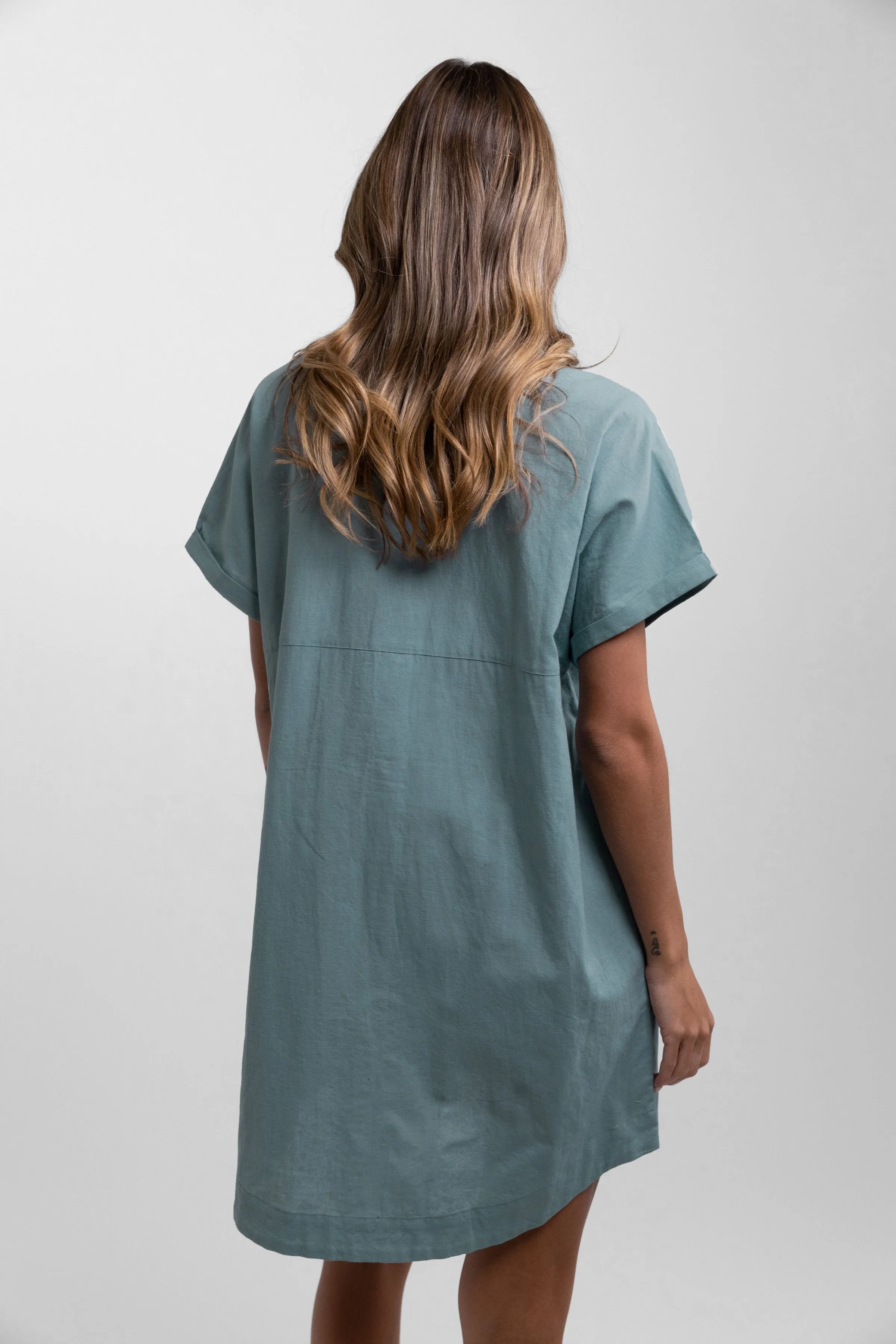 Classic Linen Shirt Dress / Eucalyptus