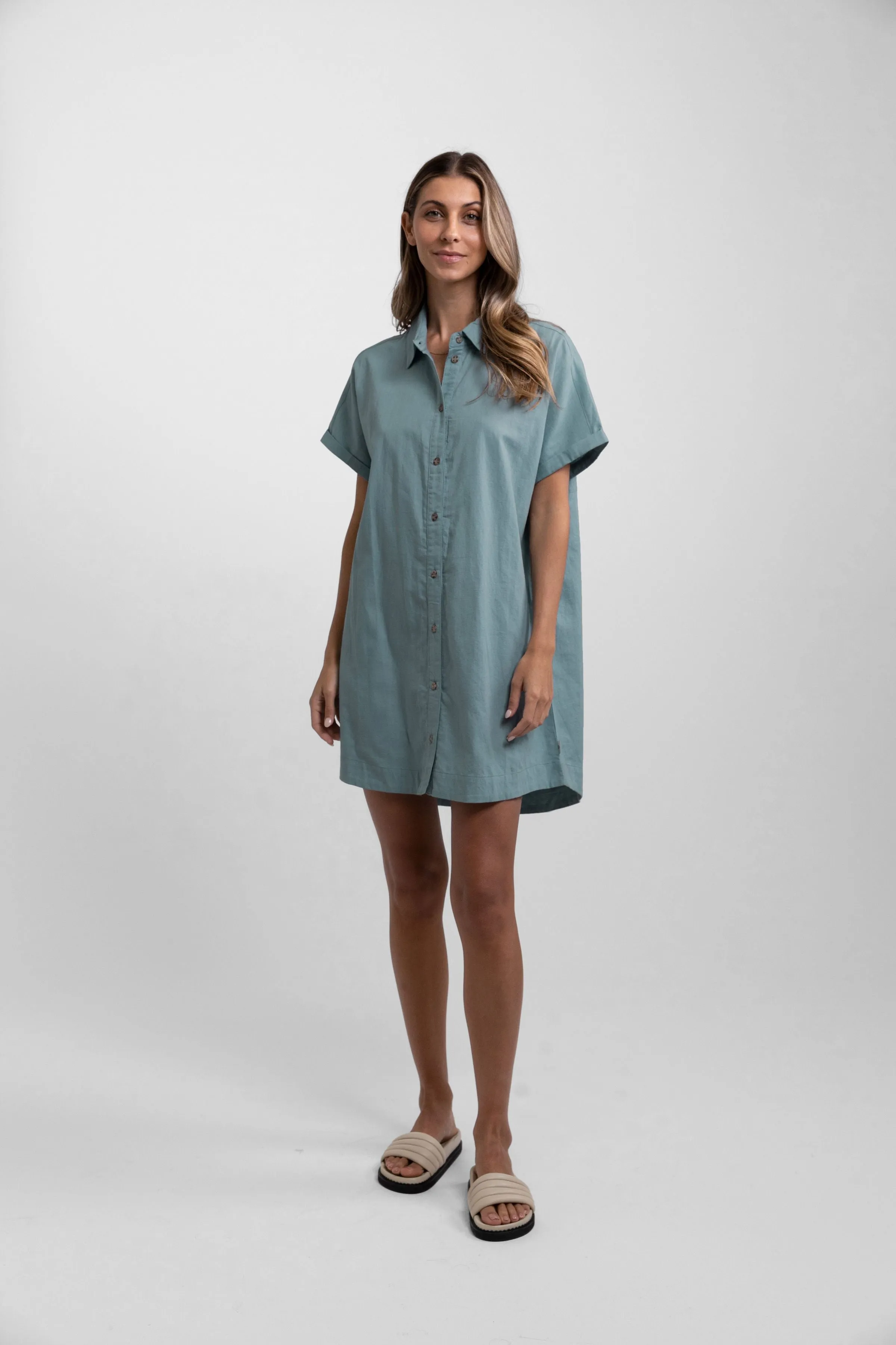 Classic Linen Shirt Dress / Eucalyptus