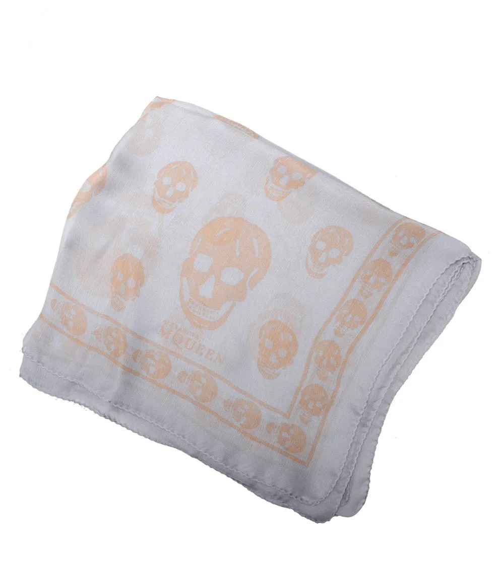 Classic Skull Scarf Silk Chiffon, Sky/Blush