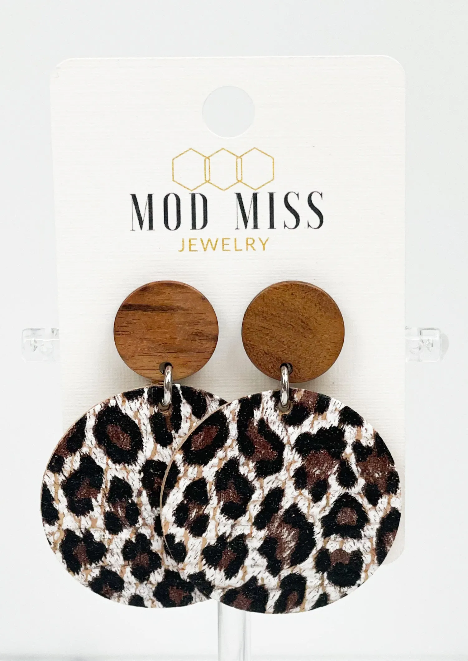 Cork Leather Round Earring Chocolate Cheetah