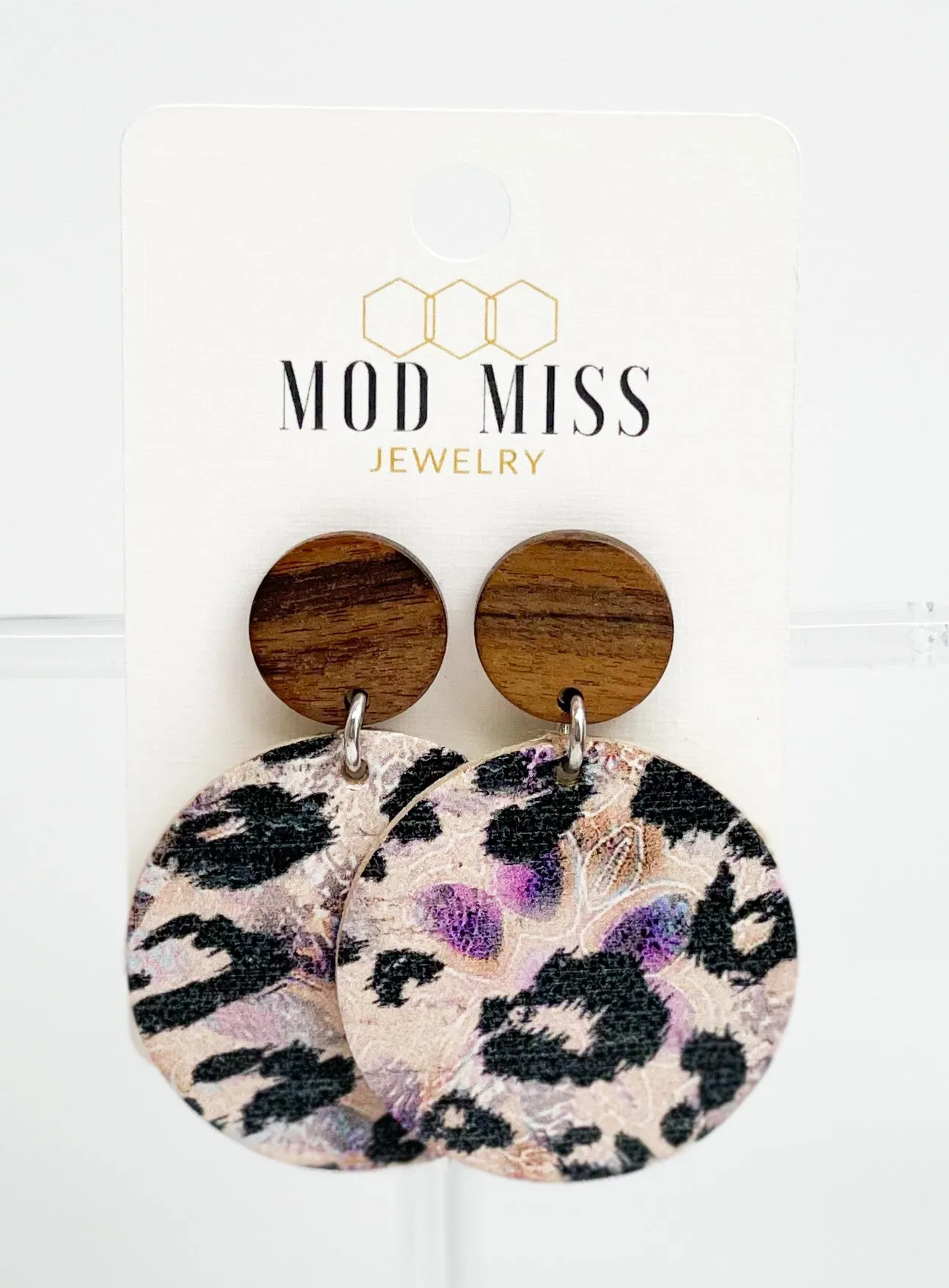 Cork Leather Round Earring Leopard Fiesta