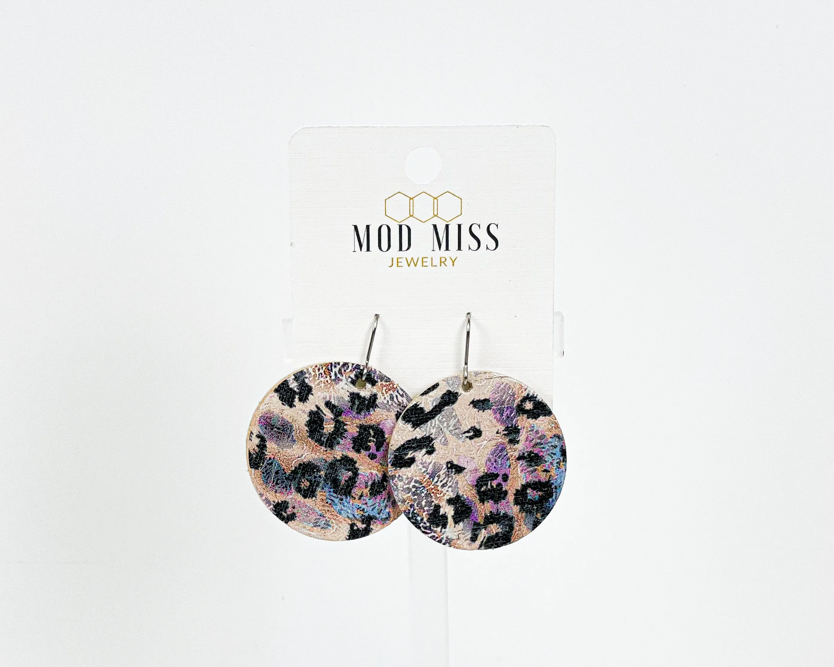 Cork Leather Round Earring Leopard Fiesta