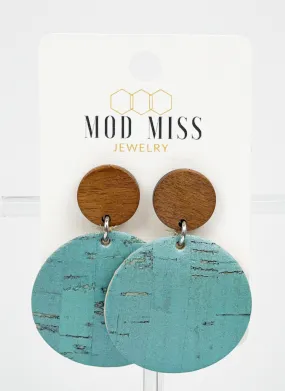 Cork Leather Round Earring Turquoise