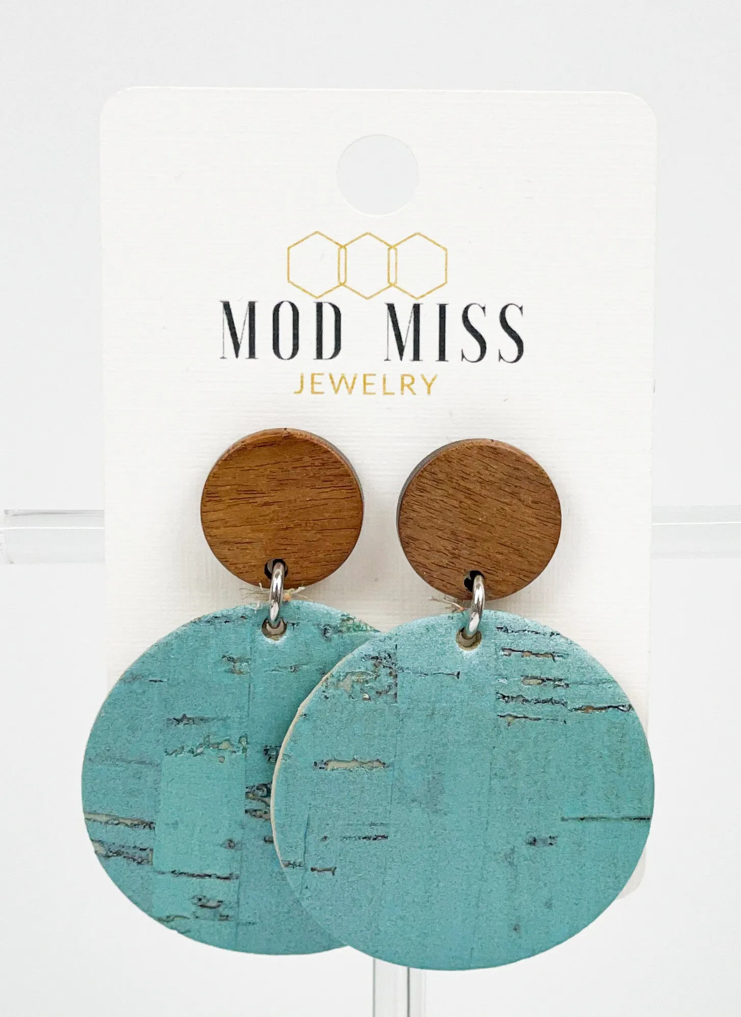 Cork Leather Round Earring Turquoise