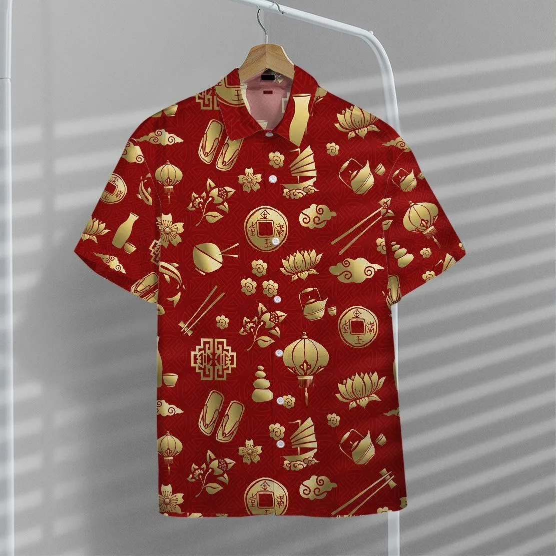 Gearhuman 3D Gold Asian Culture Hawaii Shirt