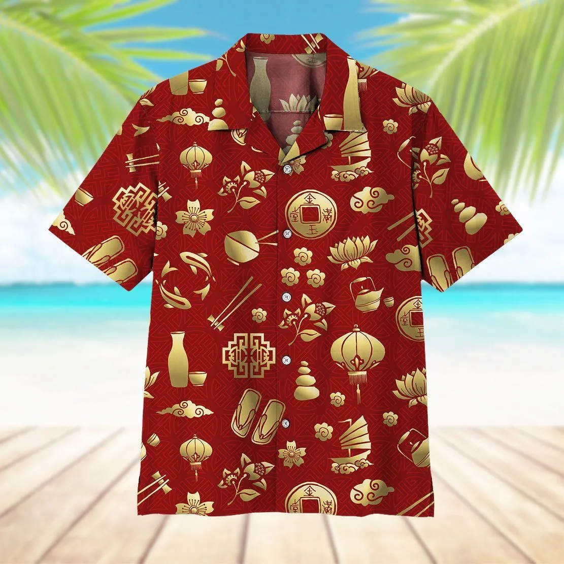 Gearhuman 3D Gold Asian Culture Hawaii Shirt