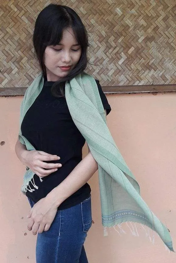 Handwoven Natural Dye Cotton Scarf with Inset Beads