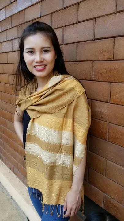 Handwoven Scarf Diamond Multistripe Mustard Scarf