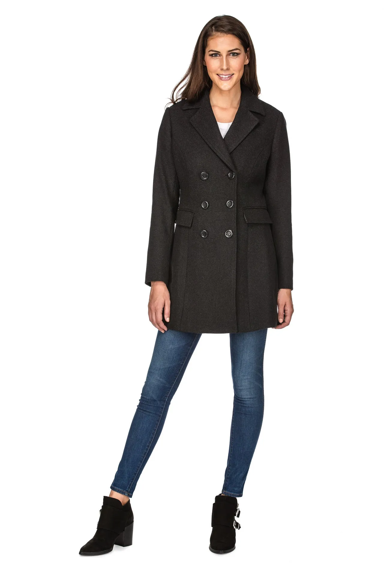 Haute Edition Women's Double Breasted Wool Blend Peacoat