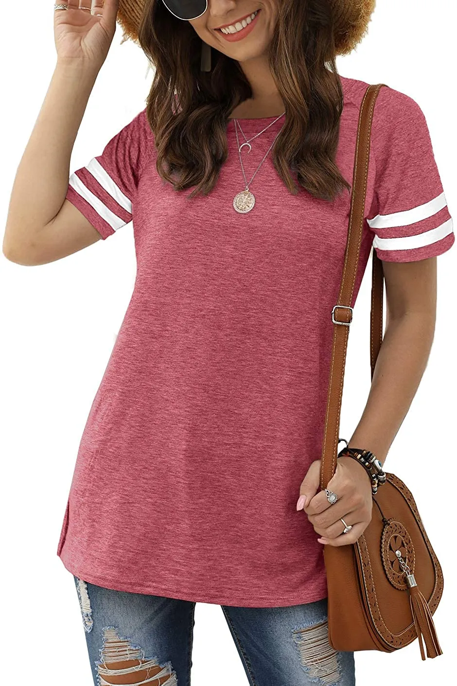 Haute Edition Women's Short Sleeve Varsity Stripe Casual Summer Top