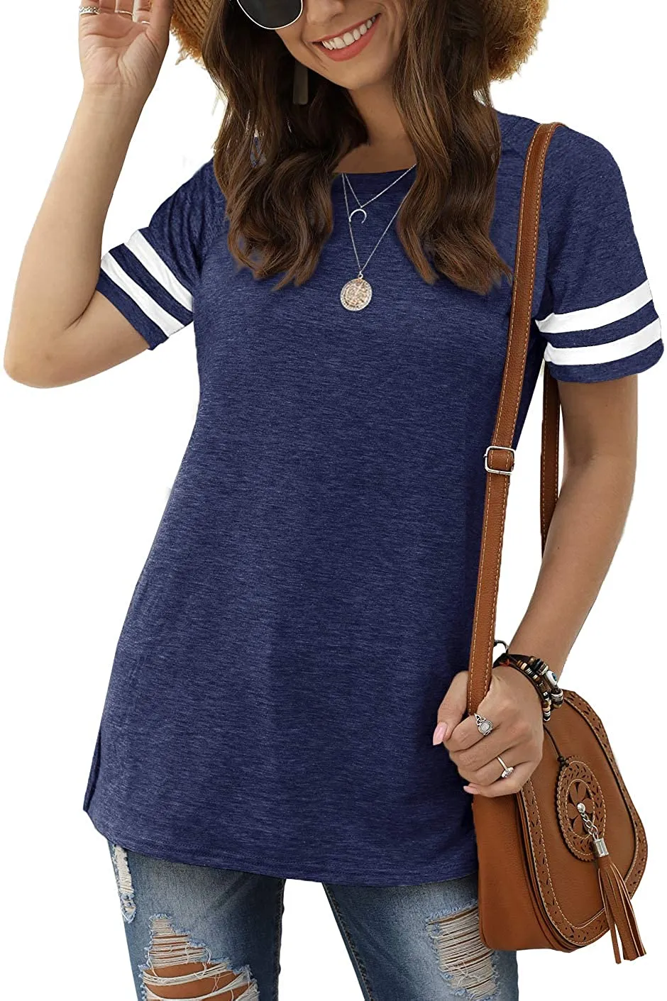 Haute Edition Women's Short Sleeve Varsity Stripe Casual Summer Top