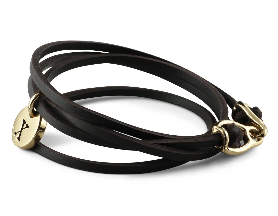 Initial Charm Leather Bracelet - Bronze