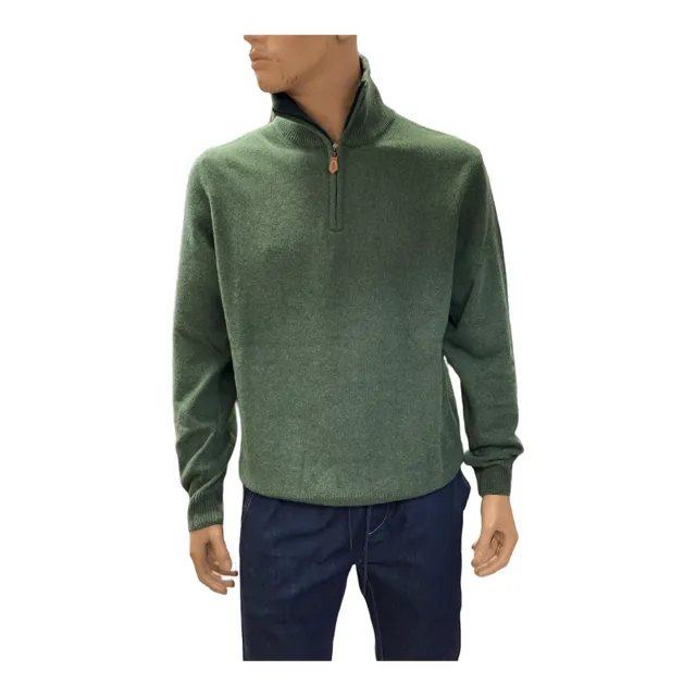 Italian Stories Erba/30Z forest green men's turtleneck half-zip sweater