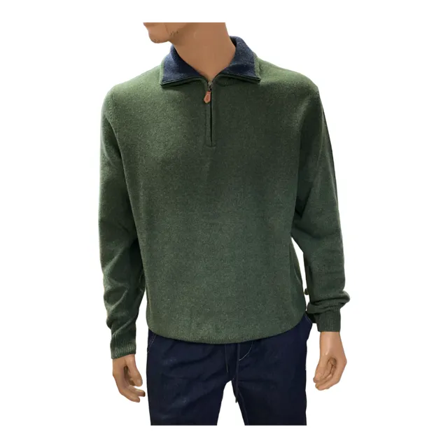 Italian Stories Erba/30Z forest green men's turtleneck half-zip sweater