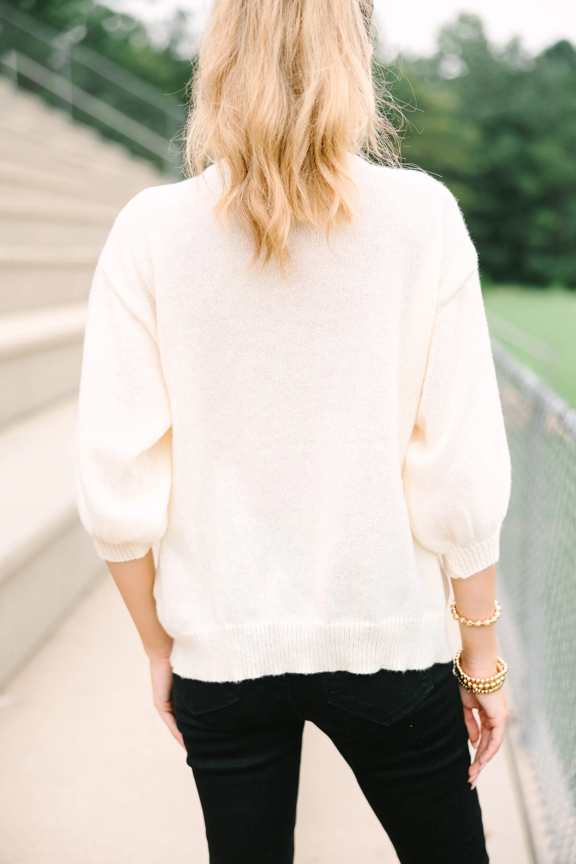 It's Game Day Ivory/Red Puff Sleeve Sweater