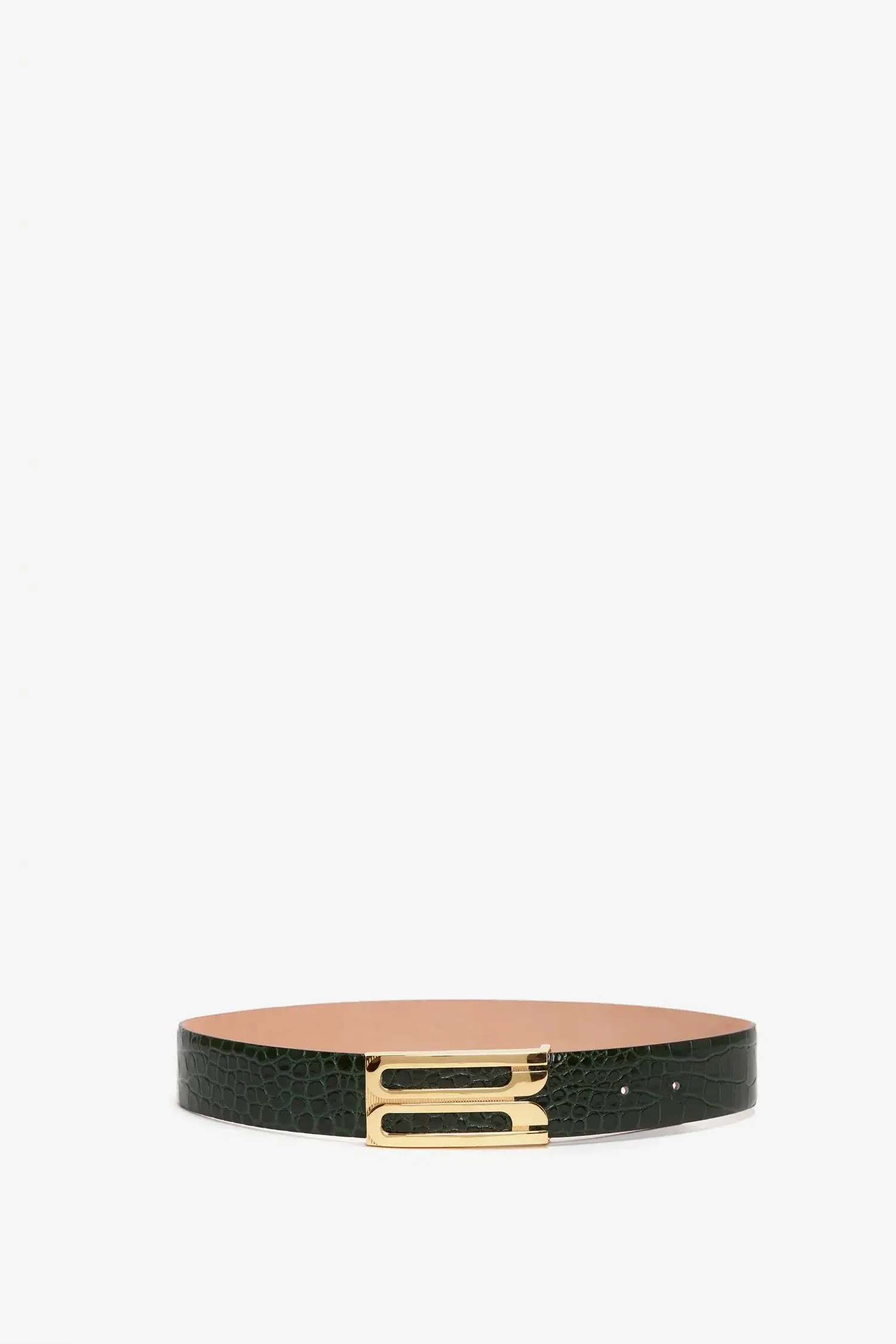 Jumbo Frame Belt In Dark Forest Croc-Effect Leather