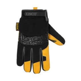 Kinco Men's Lined Premium Grain Goatskin and Synthetic Hybrid With Pull Strap Gloves - Yellow/Black