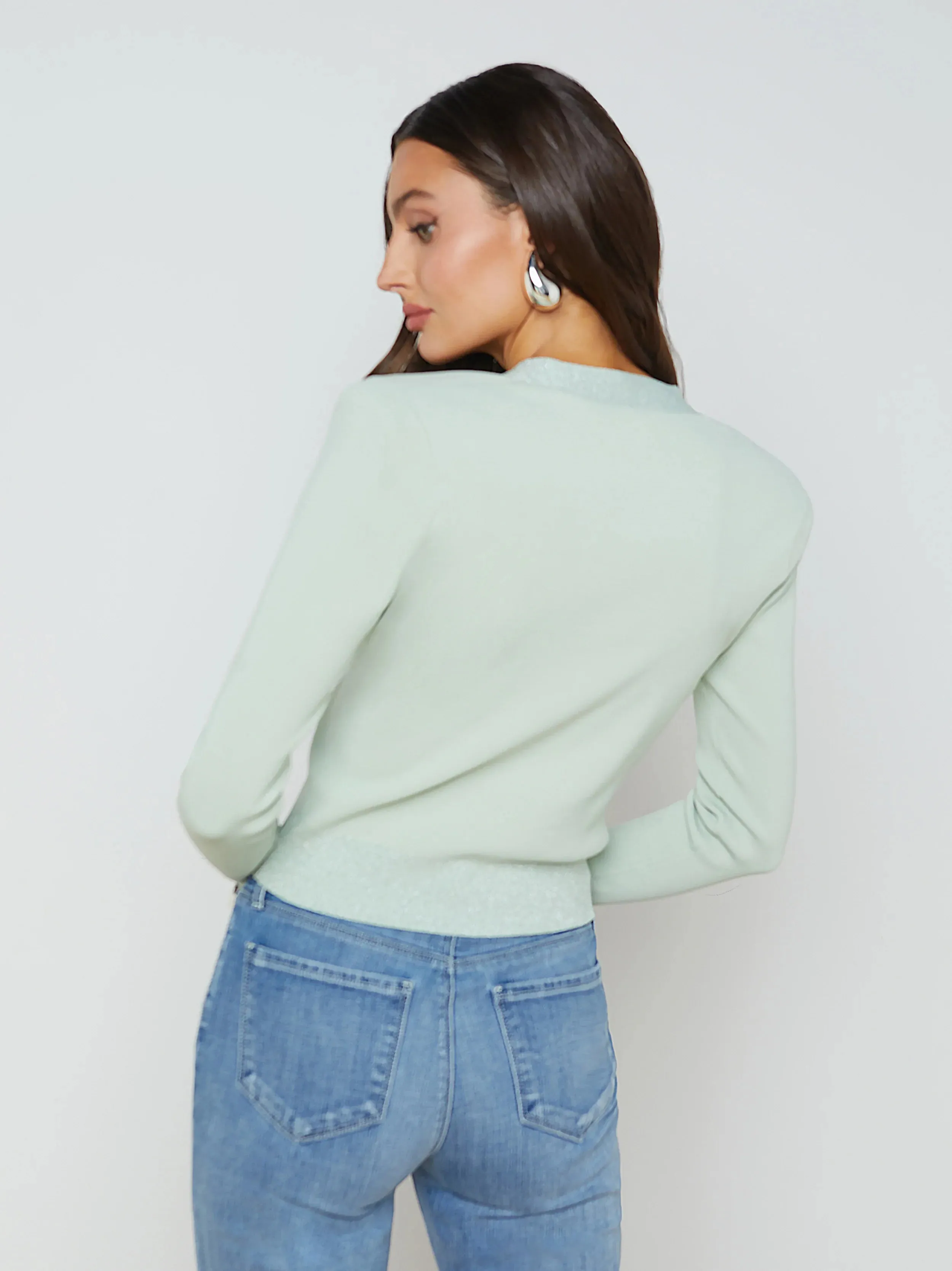 L’agence - Taya Cropped Cardigan - Laurel Green/ Lurex