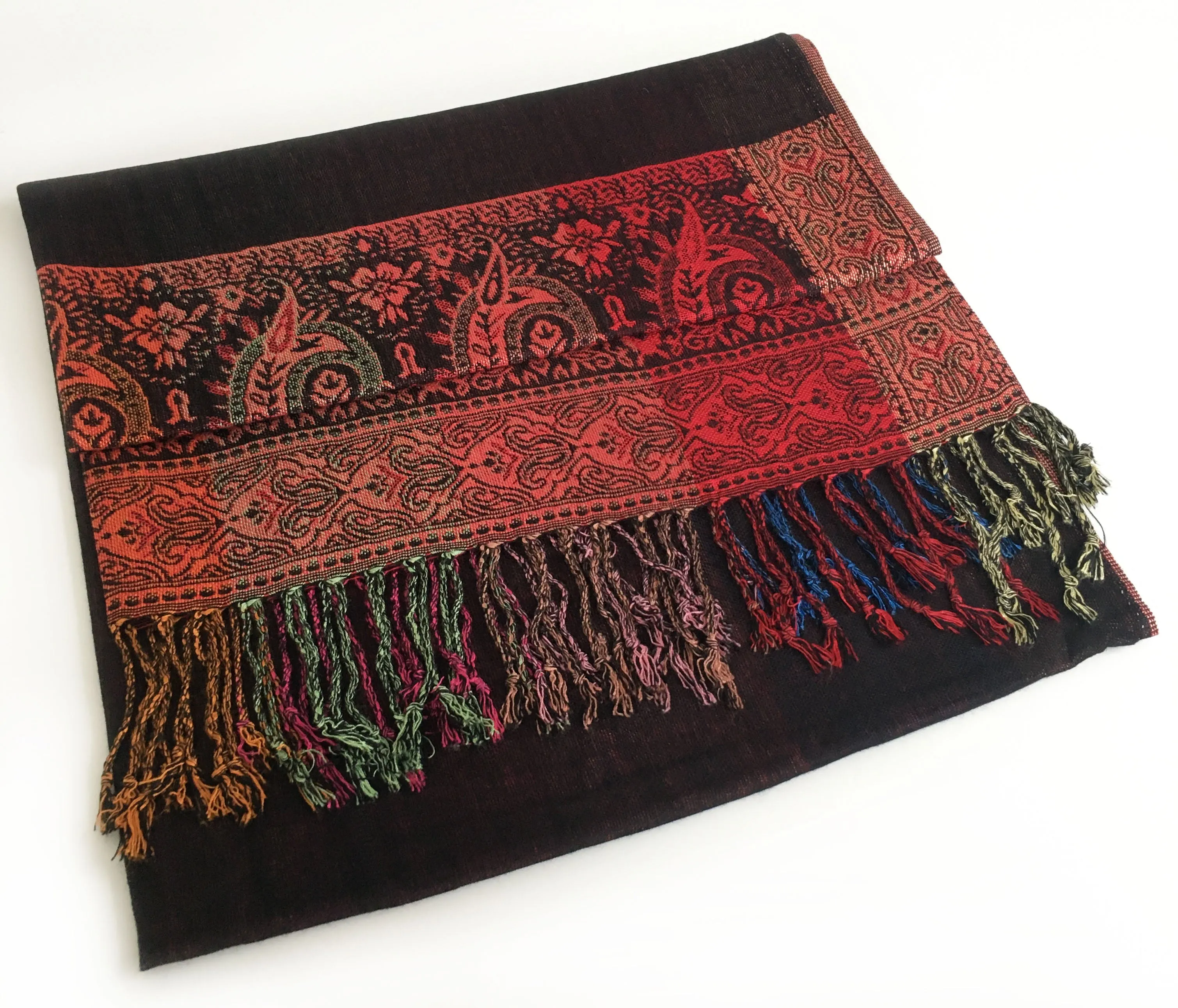 LARGE BLACK RAINBOW MULTI COLOUR PAISLEY PRINT PASHMINA SHAWL SCARF